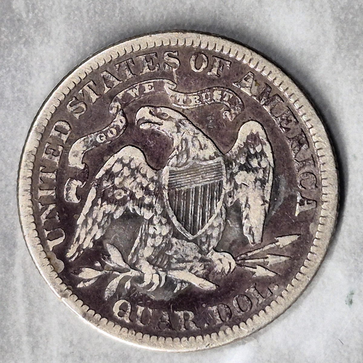 1876 Seated Liberty Quarter 25C 90% Silver Centennial Year With Motto Good+