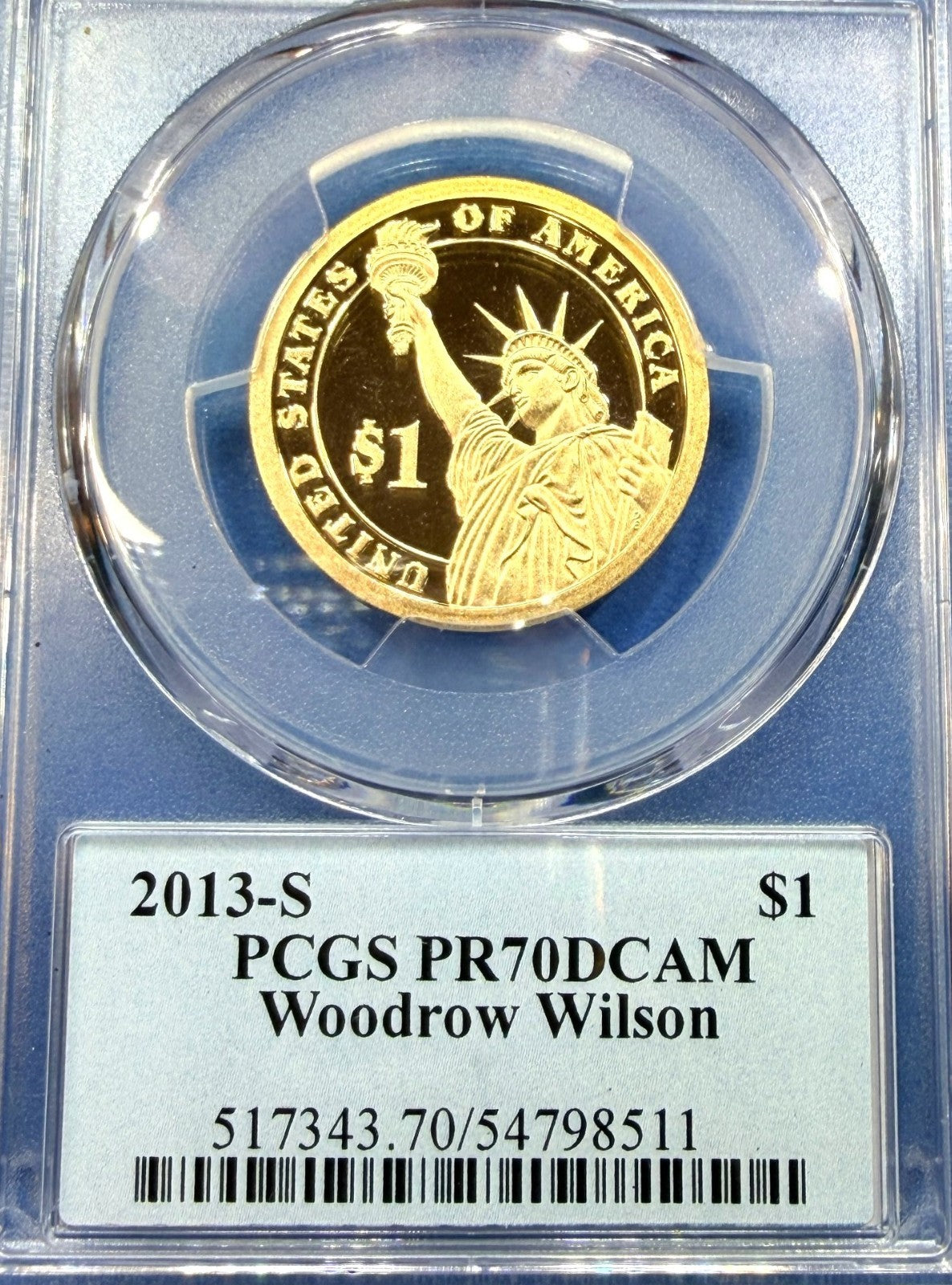 2013-S Woodrow Wilson Presidential Dollar $1 PCGS PR70DCAM Deep Cameo Proof Gem - view 4