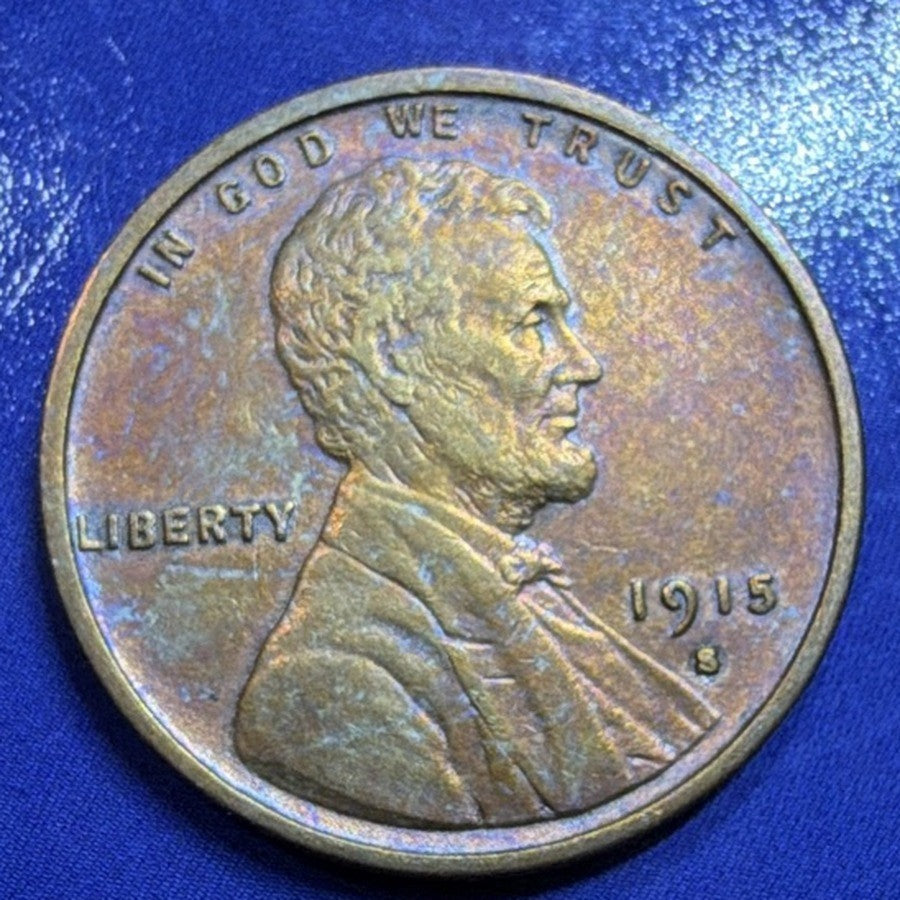 1915-S Lincoln Wheat Cent 1C XF-AU Toned US Coin San Francisco