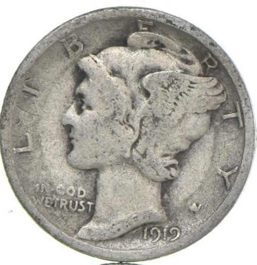 1919 S Winged Liberty Mercury 90% SILVER Dime G-VG Average Circulated Condition