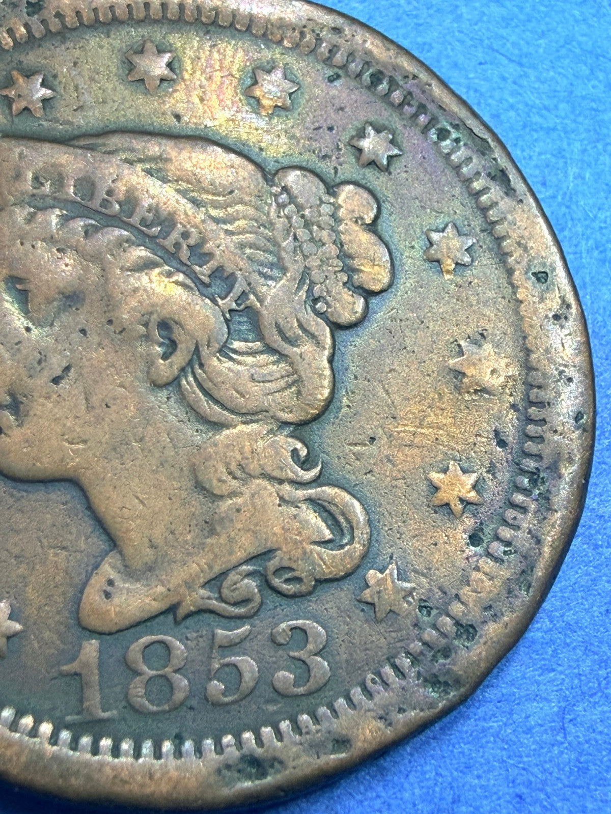 1853 Braided Hair Large Cent 1C F Fine Attractive Surfaces Pre Civil War Copper
