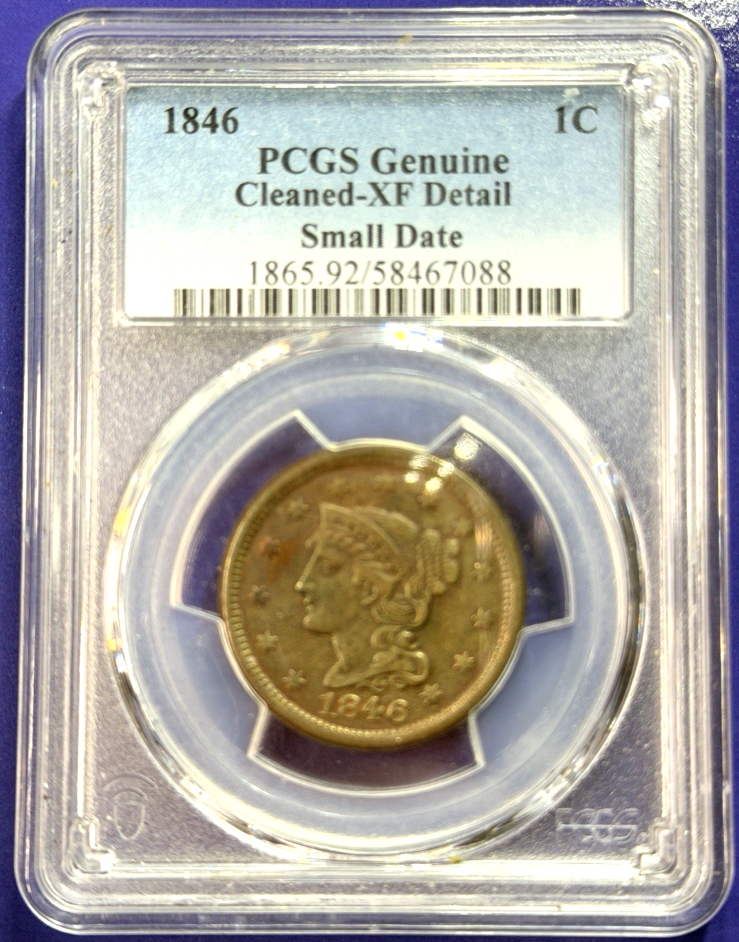 1846 Braided Hair Large Cent PCGS XF Details SMALL DATE 180 Year Old NICE Coin