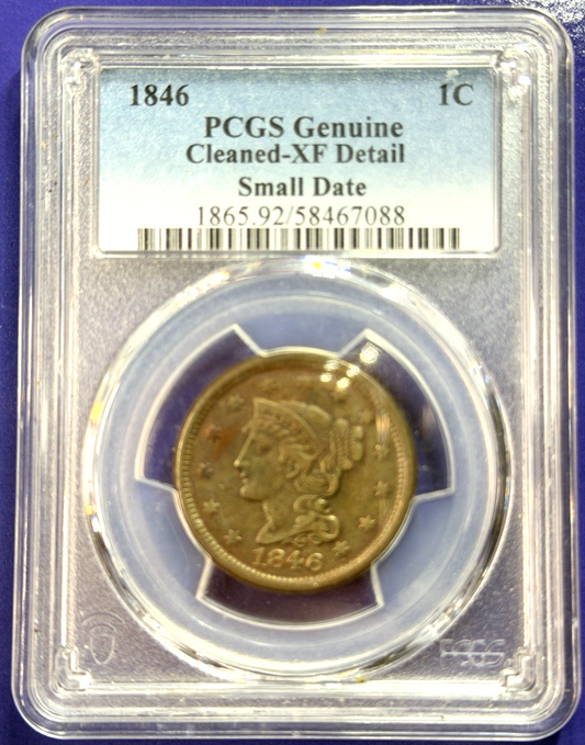 1846 Braided Hair Large Cent PCGS XF Details SMALL DATE 180 Year Old NICE Coin