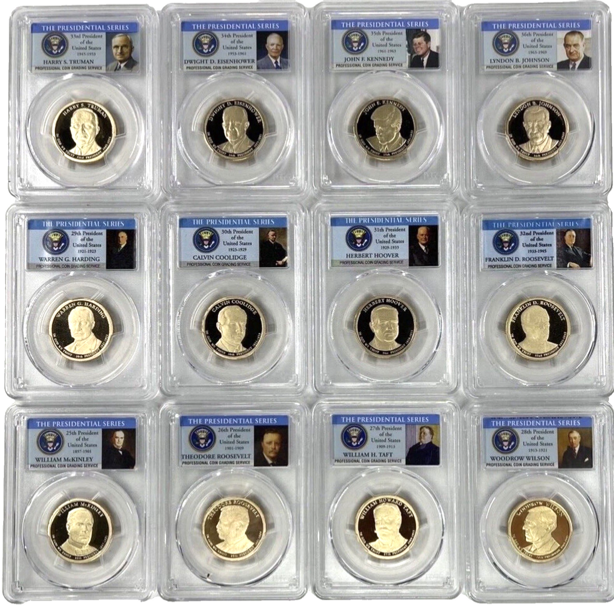 2007-2016 Presidential Dollar Complete Proof Set, 39 Coins PCGS PR69 DCAM with Aluminum Case