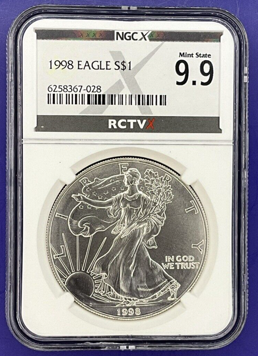 1998 P American Silver Eagle $1 NGC X 9.9 NGCX Rare Coins TV RCTV Label .999