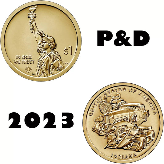 Set of 2 - P & D - 2023 INDIANA American Innovation $1 Coins From Mint Rolls