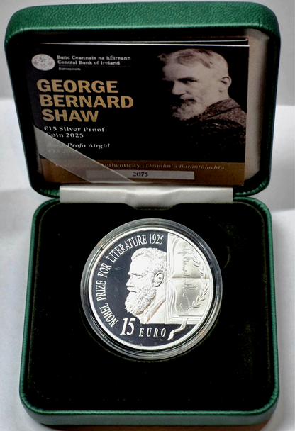 2025 George Bernard Shaw 1 Oz Sterling .925 Silver Proof Coin Ireland € 15 Euro