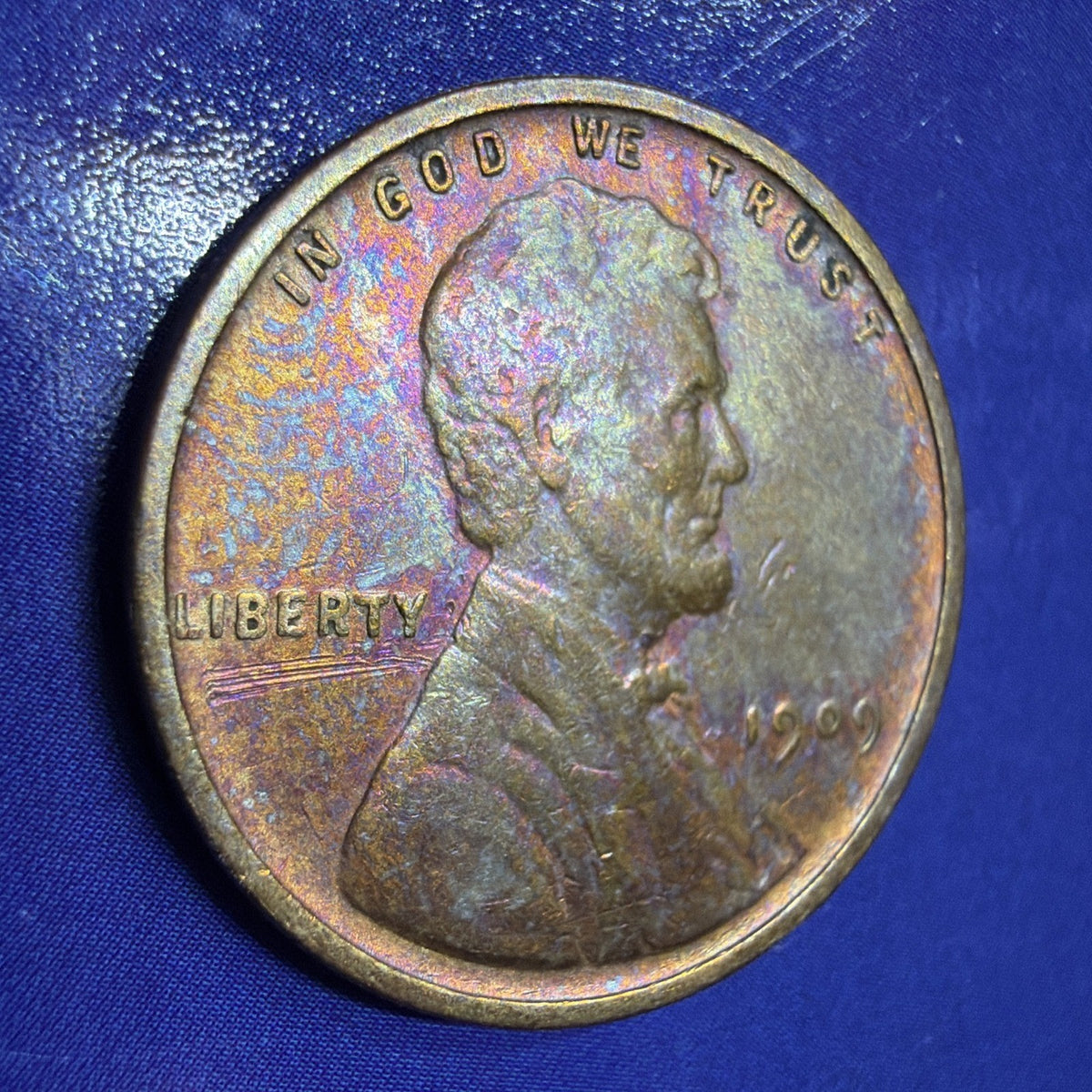 1909 Lincoln Wheat Cent 1C AU Colorful Toned Red Brown Penny Philadelphia Coin