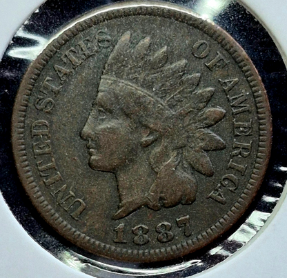 1887 Indian Head Cent Penny, F+/VF Features, LIBERTY, Receive Coin Pictured 1C