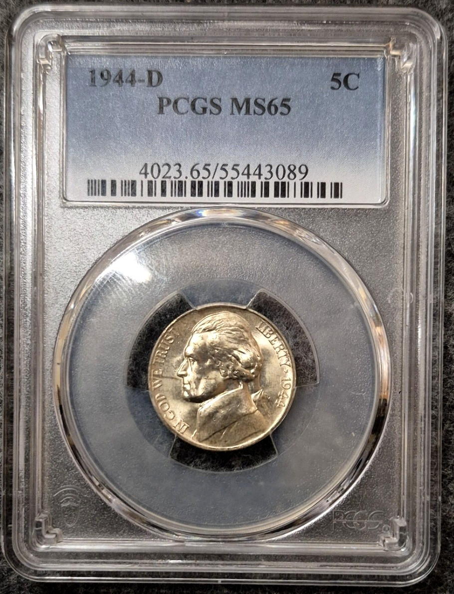 1944-D Jefferson Silver War Nickel PCGS MS65 5C 35% Silver WWII Wartime Gem BU