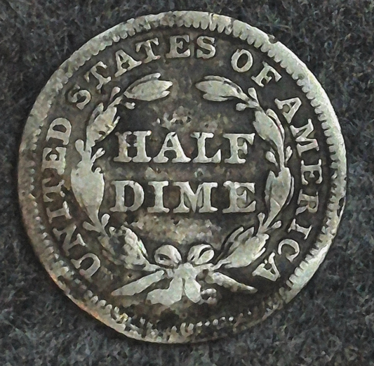 1851-P Philadelphia Seated Liberty 90% Silver 1/2 Half Dime, Variety 2 Stars OBV