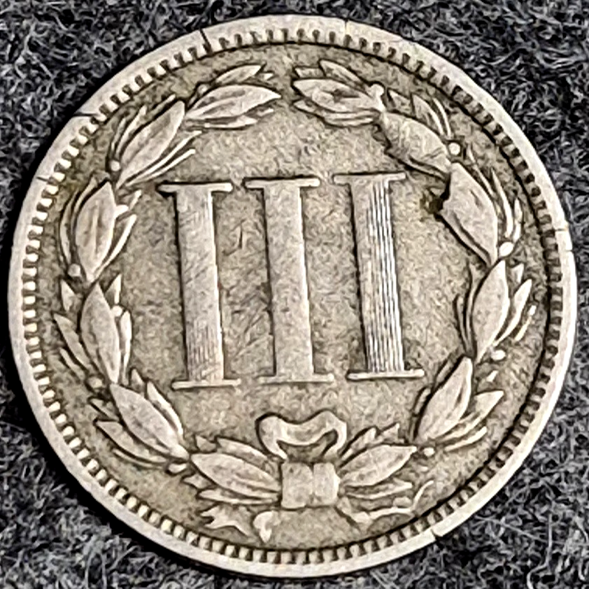 1873 Three Cent Nickel Closed 3 XF Extremely Fine Raw US 3C Coin