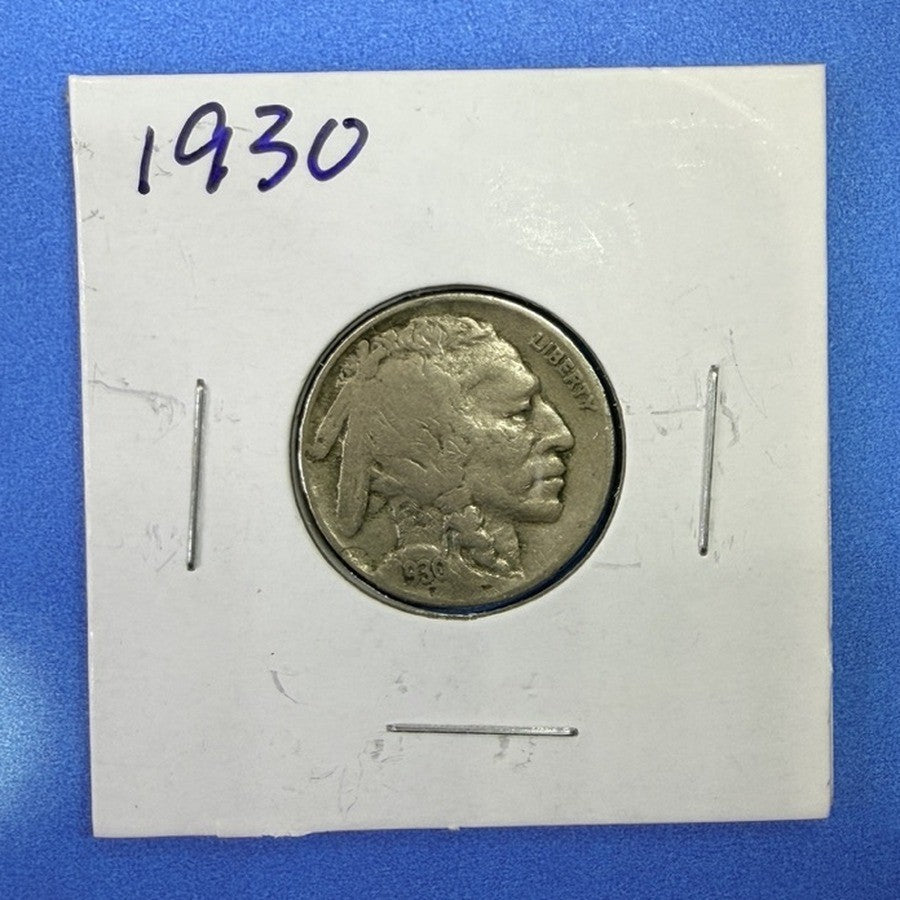 1930 Buffalo Nickel 5C F Fine Indian Head Five Cents Full Date US Coin