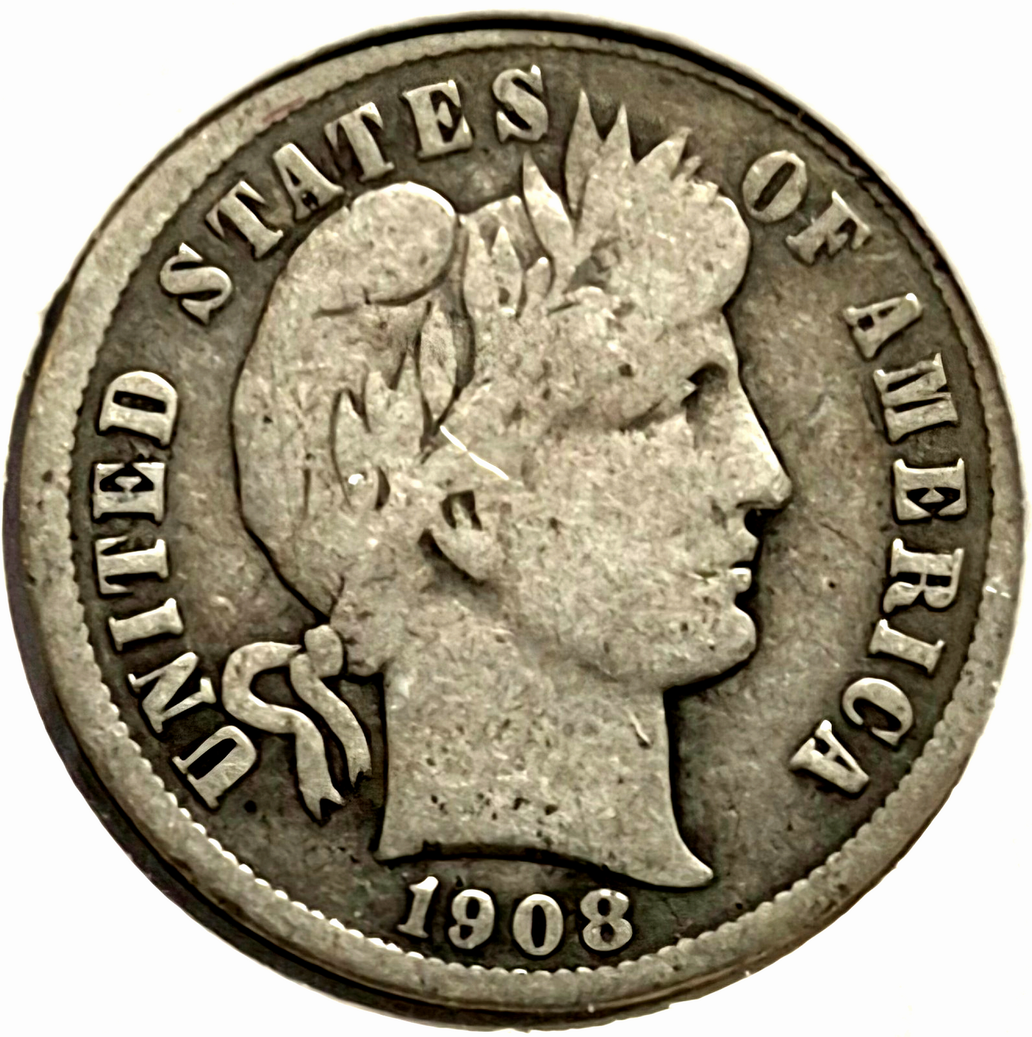 😲"OFFSET STRIKE ERROR" 1908 Barber Dime 90% Silver VG-F Feature & CCW Rotation2