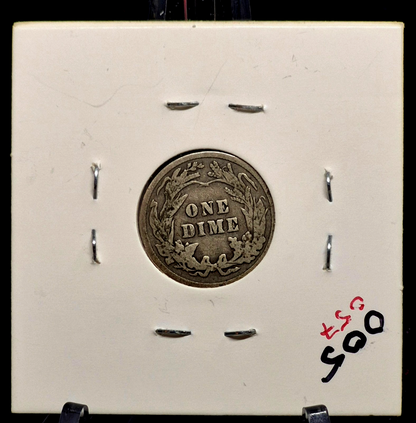 😲"OFFSET STRIKE ERROR" 1908 Barber Dime 90% Silver VG-F Feature & CCW Rotation2