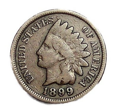 1899 Indian Head Cent Good-Fine (G-F) Average Circulated Condition Copper Penny