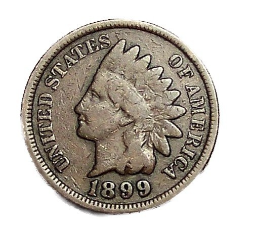 1899 Indian Head Cent Good-Fine (G-F) Average Circulated Condition Copper Penny