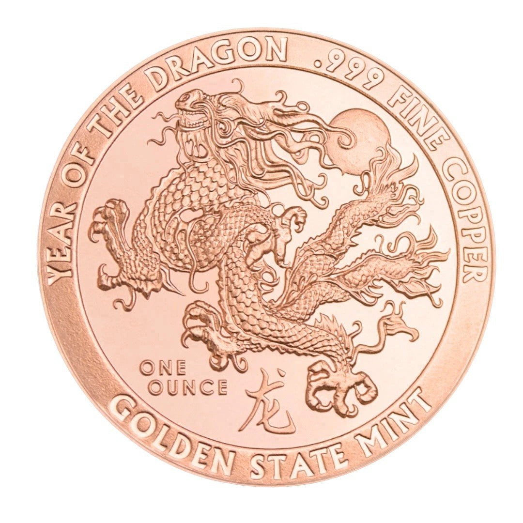 ✅ 1 oz Year of the Dragon Copper Round .999 Fine Copper Bullion 1 AVDP Ounce