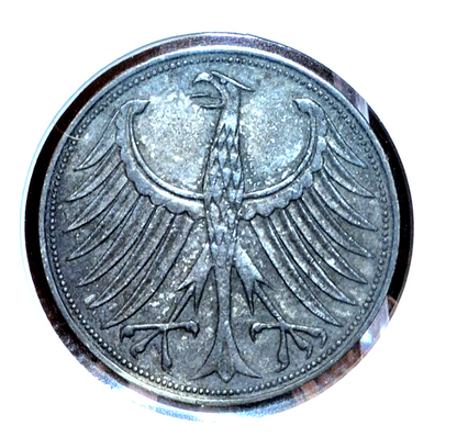 1965 D Silver Germany Republic 5 Mark Eagle Coin🔥7G .625 Silver🔥 AU Details