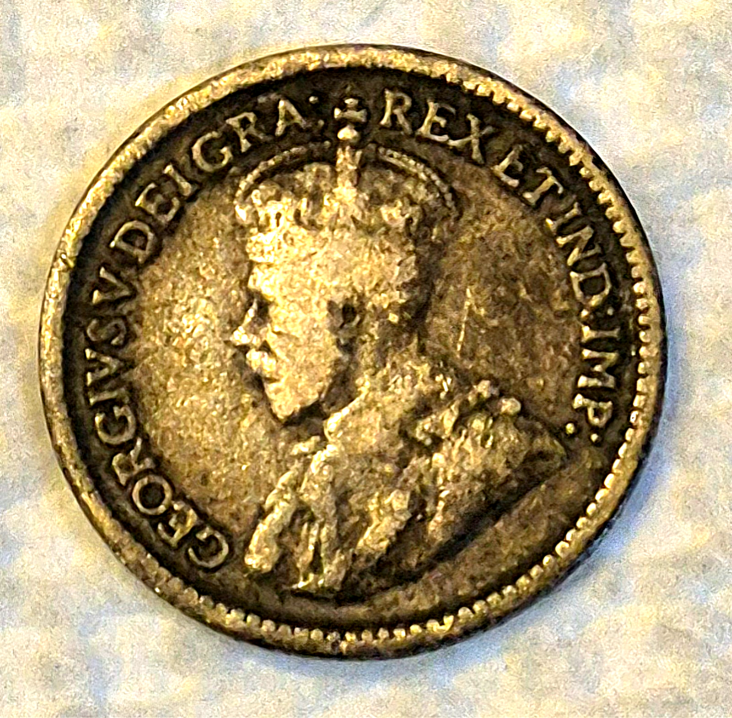 1914 Canada 5 Cents .925 Silver King George V, F-VF Features Year CA Entered WWI