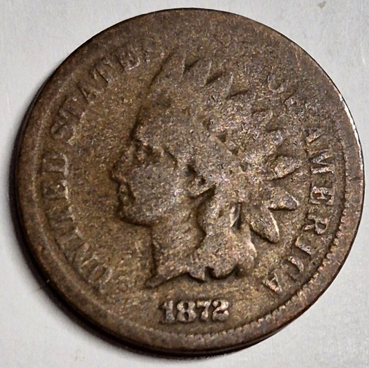 1872 Indian Head Cent G-VG Good to Very Good Key Date Raw US 1C Penny Coin