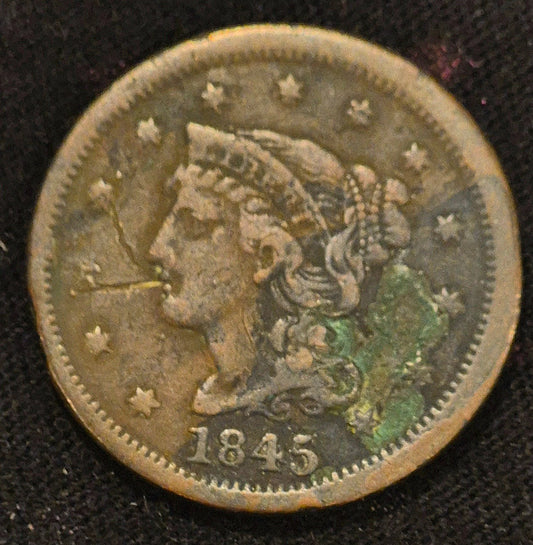 1845 Braided Hair Large Cent N6 R2 GSID 1111 Fine+ Features Broadstrike Error
