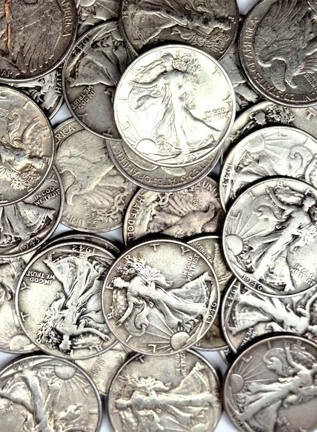 $1 Face Value 90% Silver Walking Liberty Half Dollar (Two Coins) G - VG Features