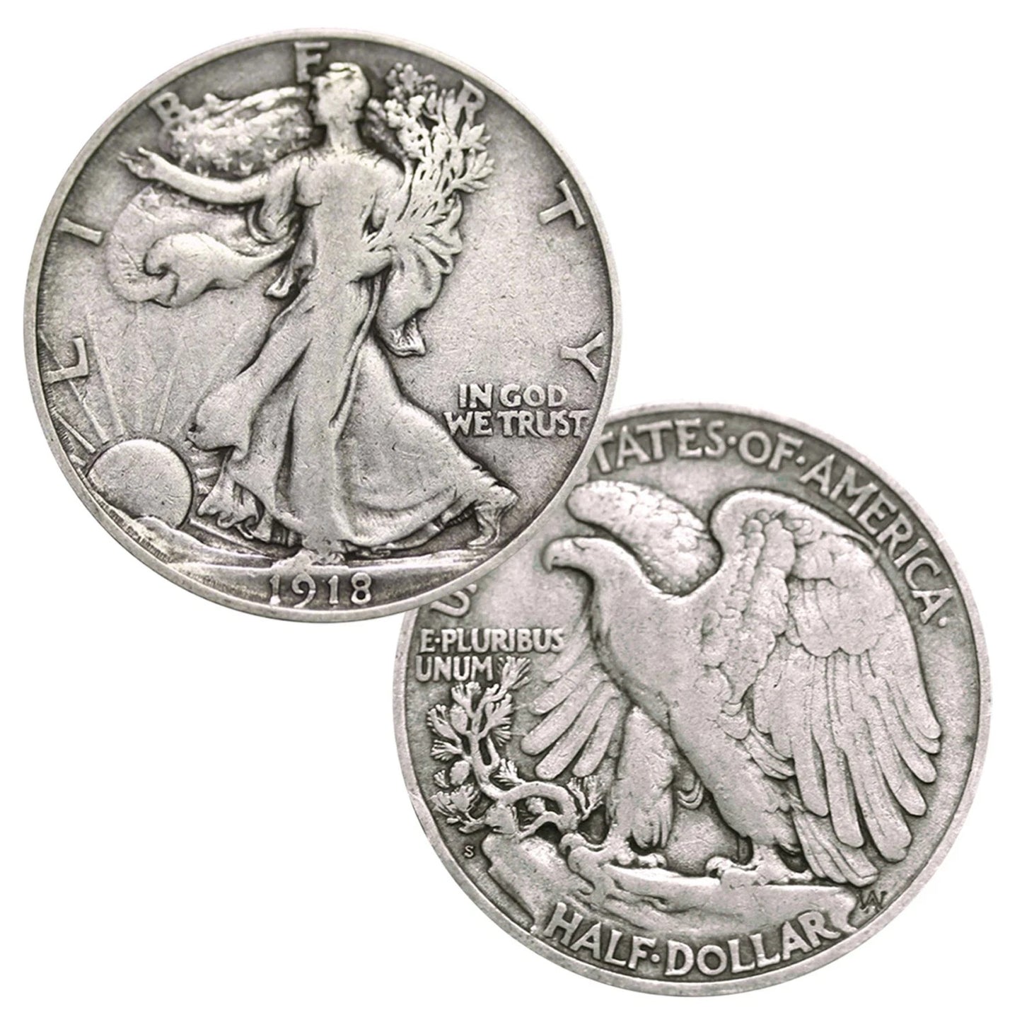 $1 Face Value 90% Silver Walking Liberty Half Dollar (Two Coins) G - VG Features