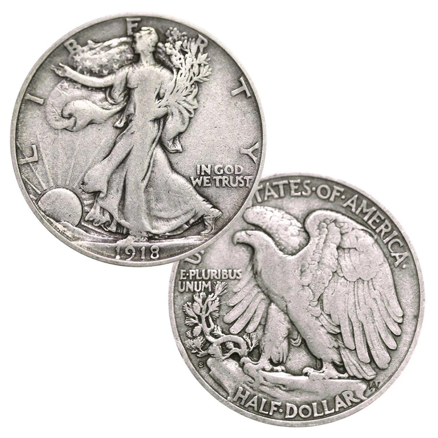 $1 Face Value 90% Silver Walking Liberty Half Dollar (Two Coins) G - VG Features