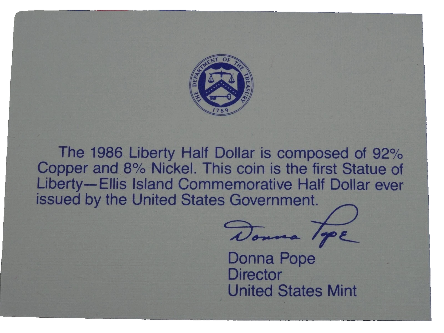 ⭐️  1986-S Statue of Liberty Proof Half Dollar US Mint Coin 50c OGP Box & COA