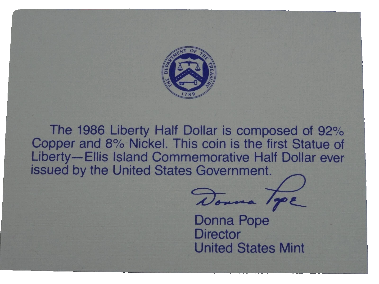 ⭐️  1986-S Statue of Liberty Proof Half Dollar US Mint Coin 50c OGP Box & COA