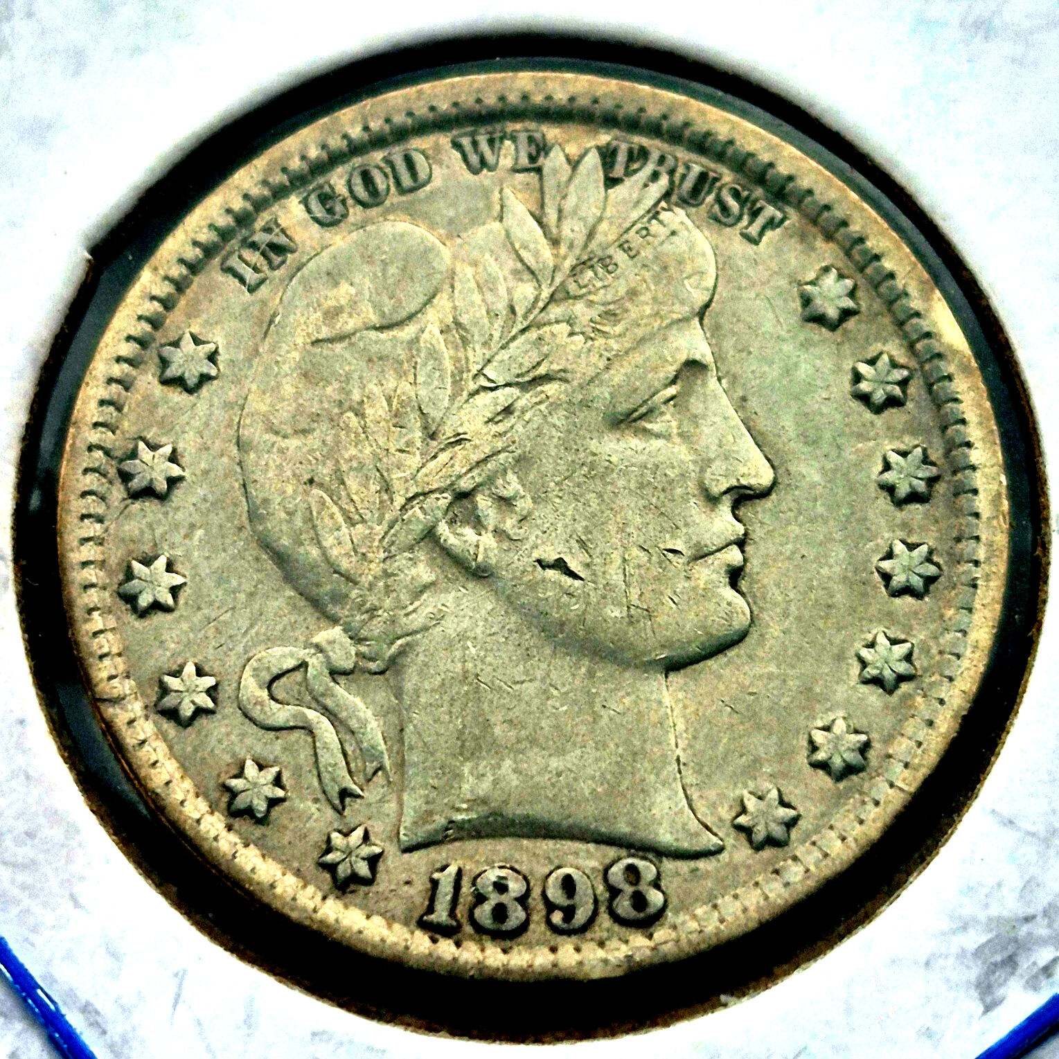 1898 Barber Silver Quarter 90% SILVER Strong Very Fine Features Toner 25C