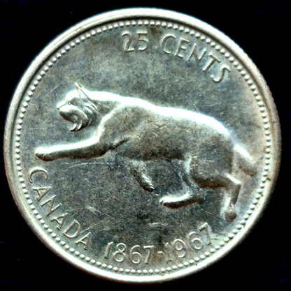 (2) 1867-1967 Canada Lynx Quarter Canadian (1) 80% (1) 50% Silver Coins 25C See