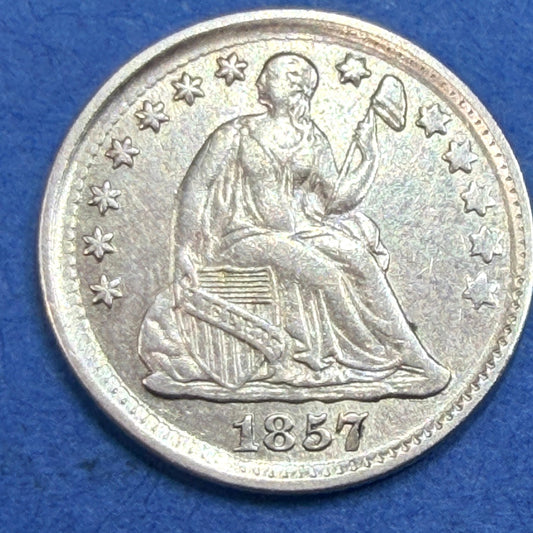 1857 Seated Liberty Half Dime H10C AU About Unc 90% Silver Pre Civil War Coin
