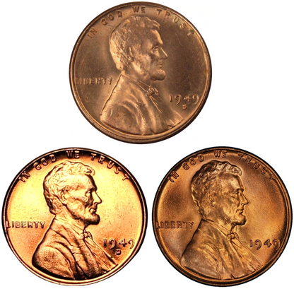 ✅ {3 Coin Set} 1949 P/D/S Lincoln Wheat Cent Choice GEM BU 1c Uncirculated Coins