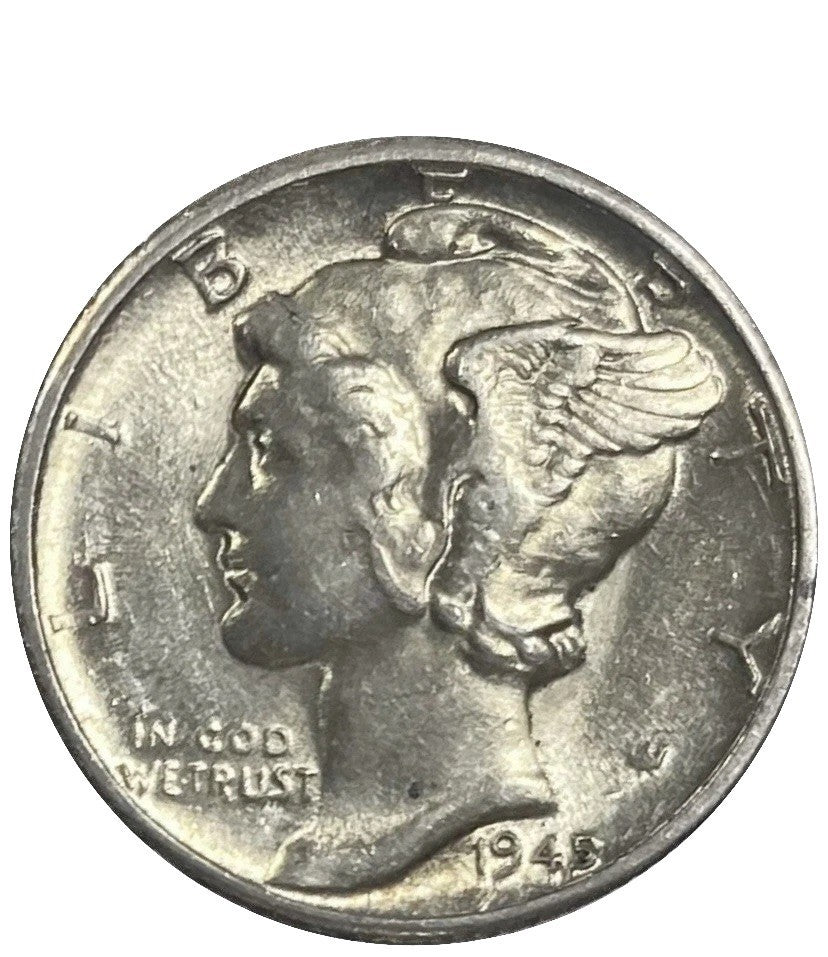 1945 D Mercury Dime BU Brilliant Uncirculated 90% Silver 10c FSB White Coin