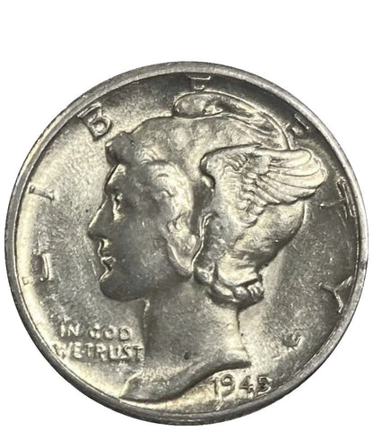 1945 D Mercury Dime BU Brilliant Uncirculated 90% Silver 10c FSB White Coin