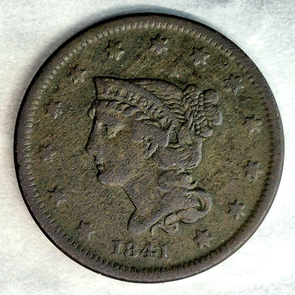 1841 Braided Hair Large Cent N-5 R-3 1C Fine Lowest Mintage of 1840s US Coin