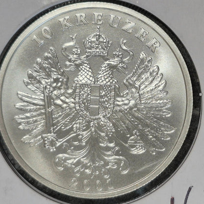 2001 1 oz .925 Sterling Silver Fantasy Coin Austria Franz Jos. 10 Kreuzer BU/UNC