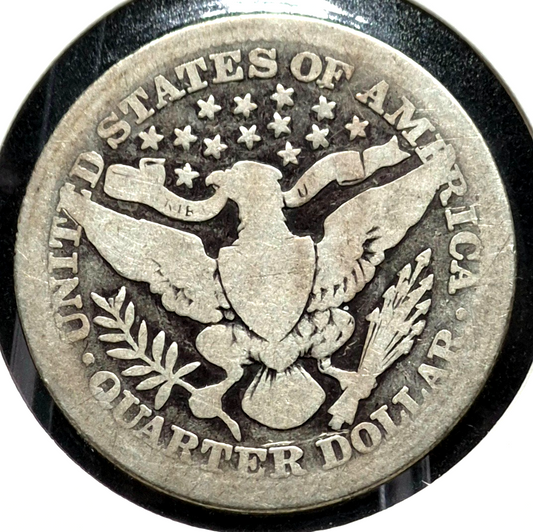 1911 Barber Silver Quarter 90% SILVER Coin Very Good Features Partial Motto 25C