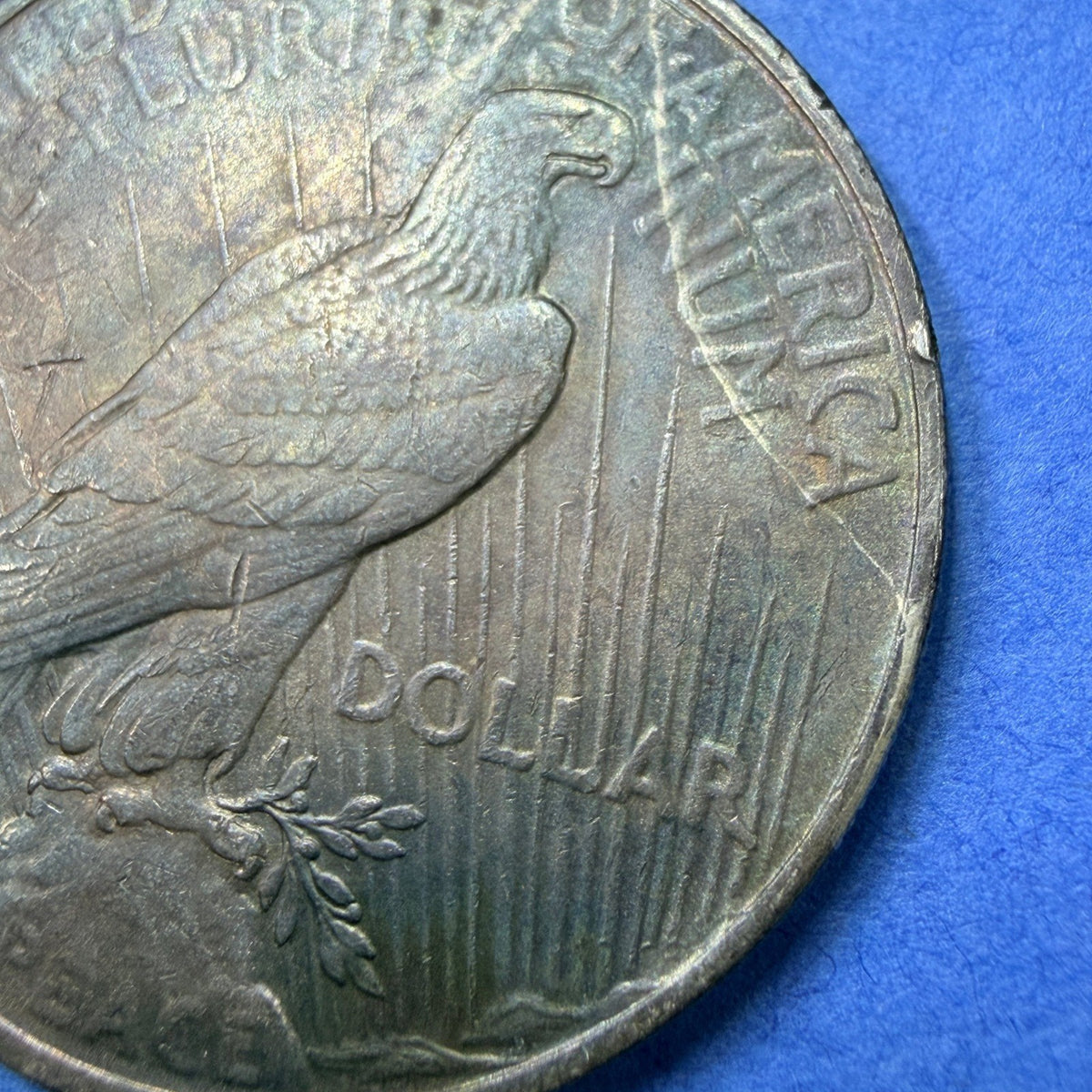 1923 Peace Silver Dollar AU Blue Rainbow Toner Major Die Crack Rim Cud Error $1