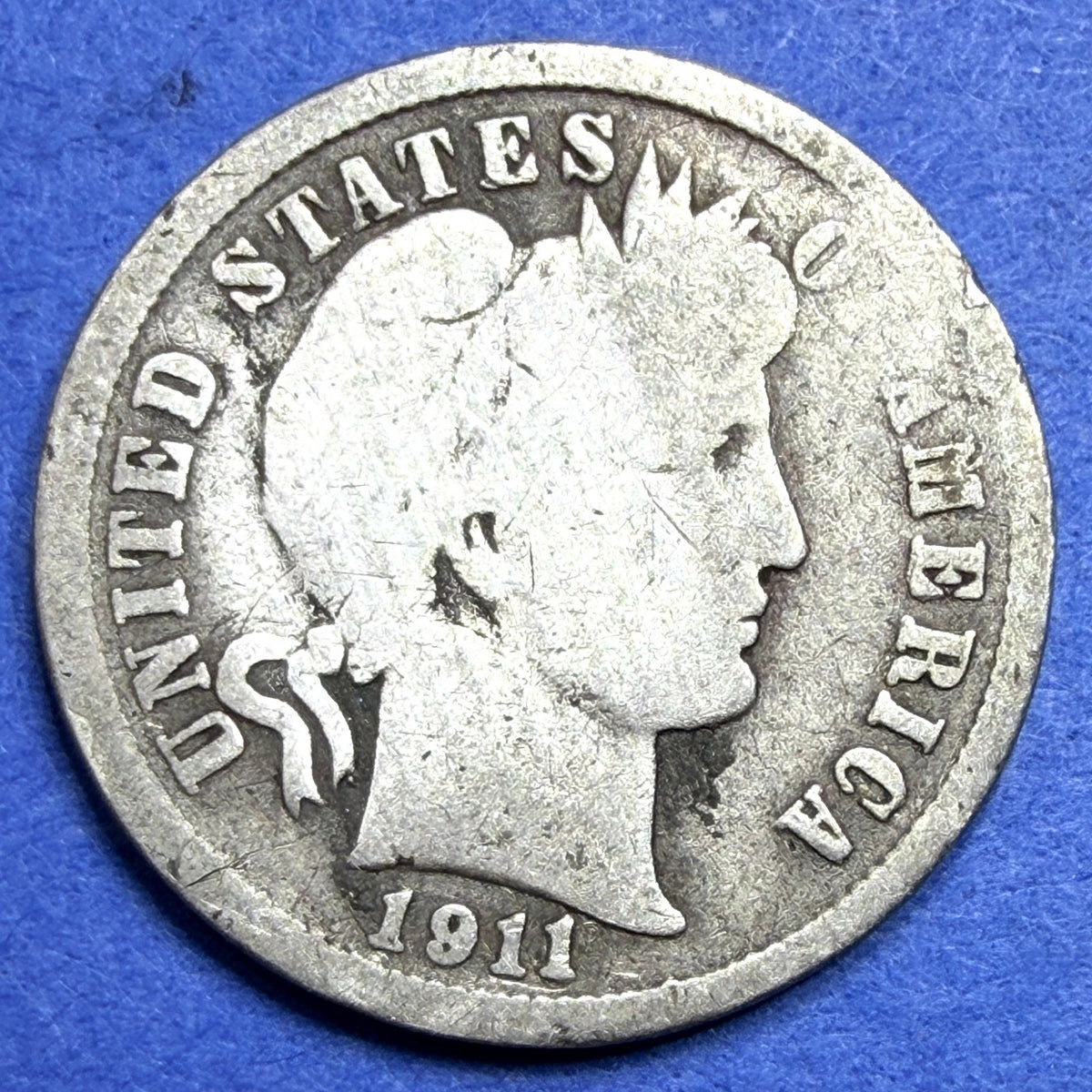 1911 Barber Dime 10C G Good 90% Silver Philadelphia Liberty Head Antique US Coin