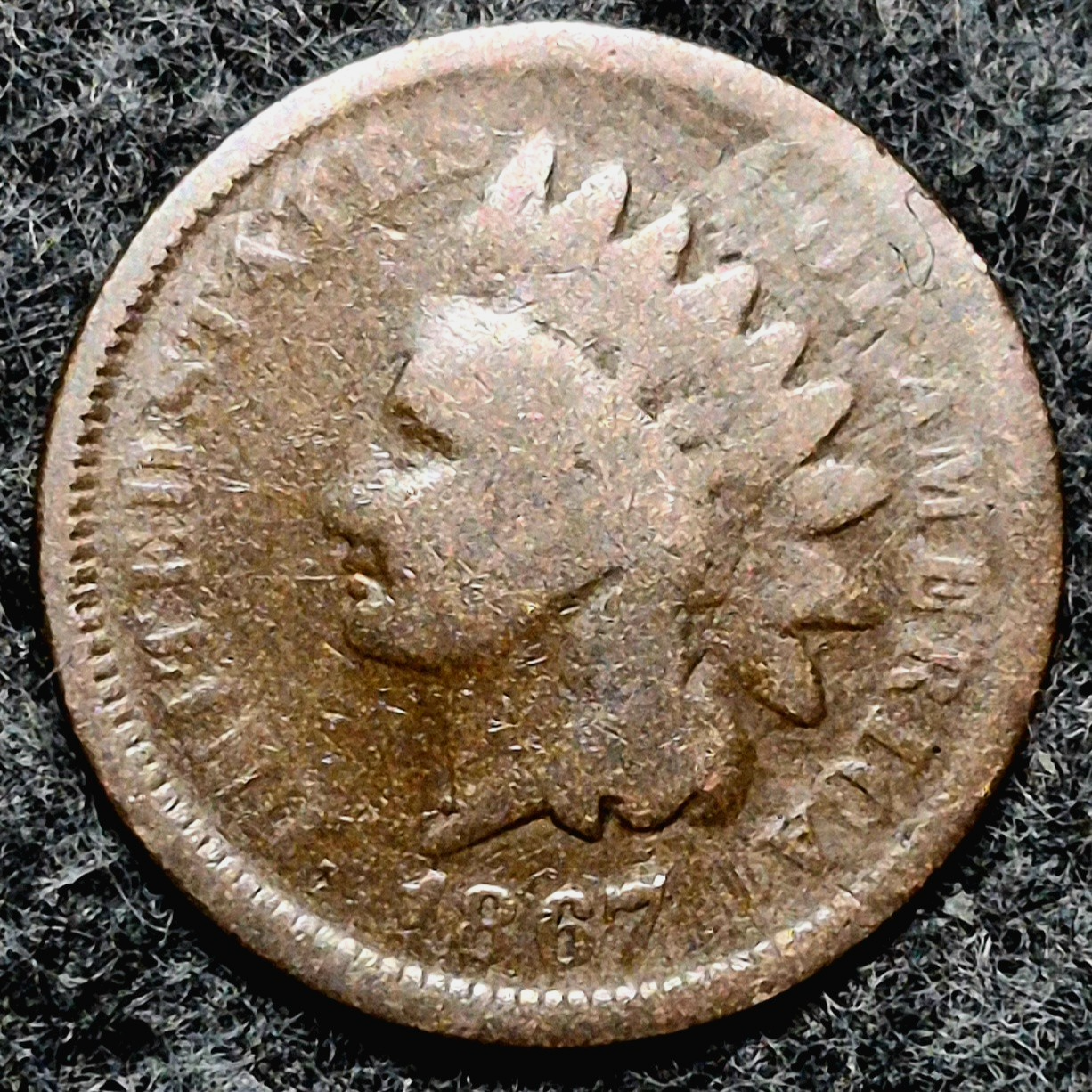 1867 Indian Head Cent Penny AG or Less Features, Hole Filler, Coin Pictured 1C