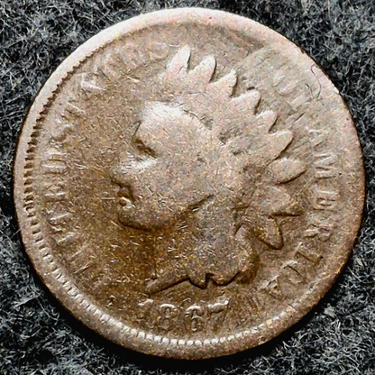 1867 Indian Head Cent Penny AG or Less Features, Hole Filler, Coin Pictured 1C