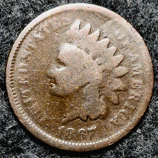 1867 Indian Head Cent Penny AG or Less Features, Hole Filler, Coin Pictured 1C