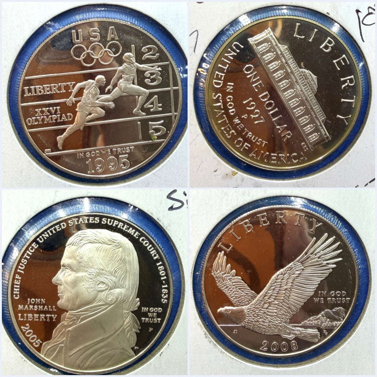 4 Coin Commemorative Silver Dollar Proof Lot 1995 1997 2005 2008 90% Silver $1