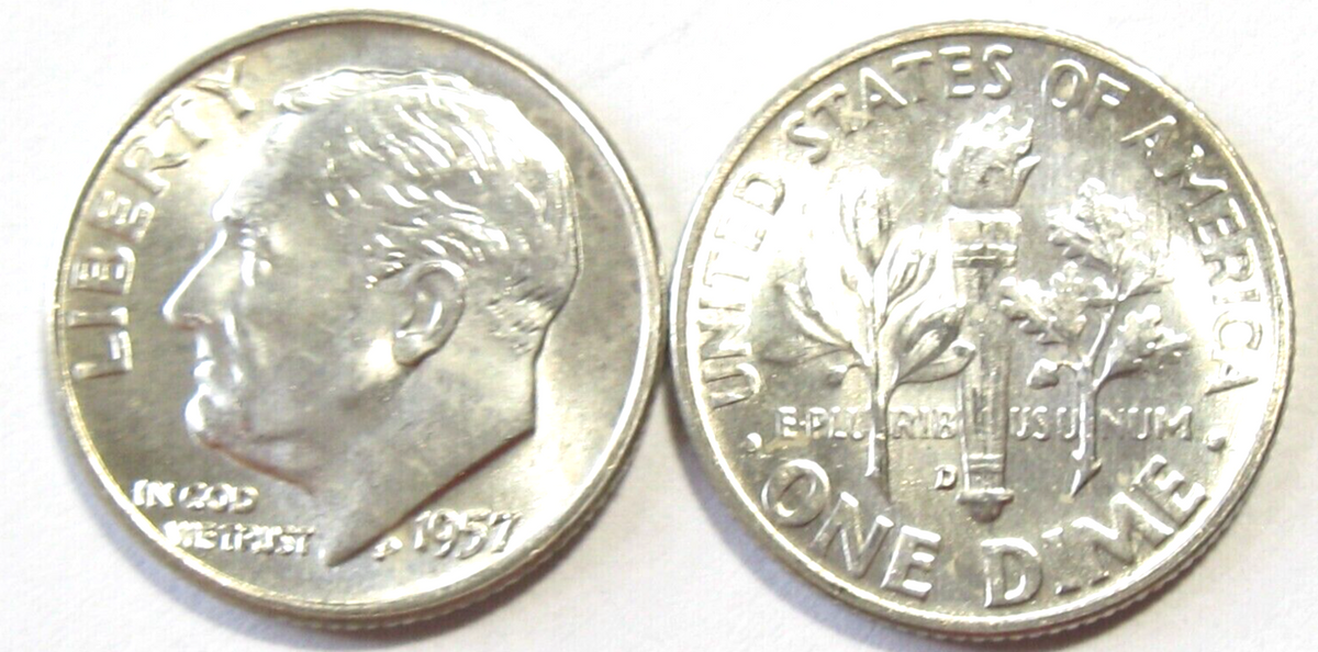 1957-D Roosevelt Dime 90% Silver BU Uncirculated 10c US Coin