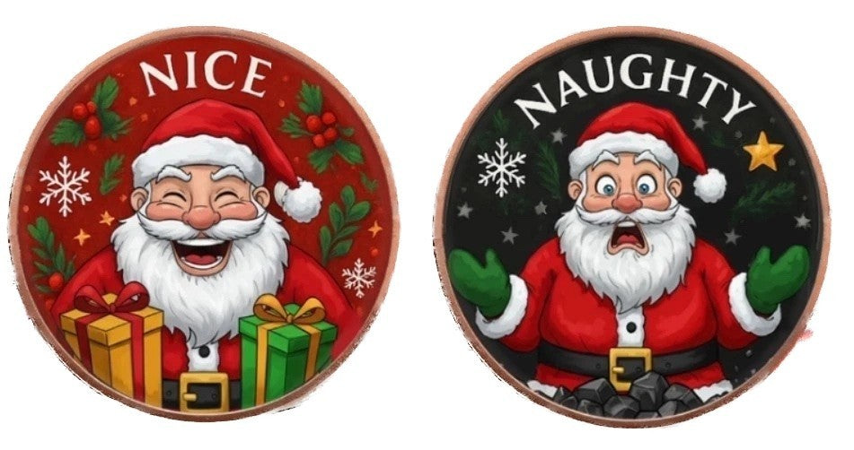 Naughty or Nice  1 oz .999 Colorized Copper Santa Christmas Xmas Gift Round Coin