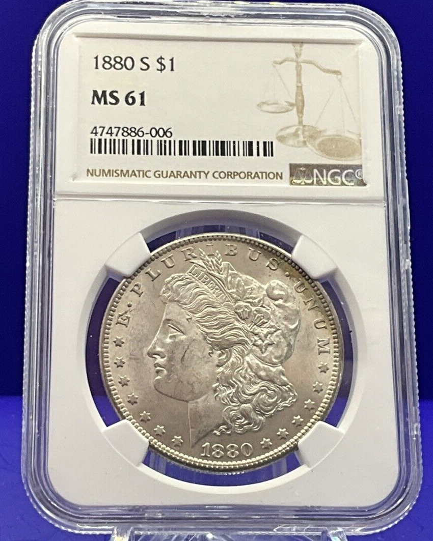🌈 1880-S Morgan Dollar MS61 NGC Lilac Purple Salmon Toning MONSTER Eye Appeal👀