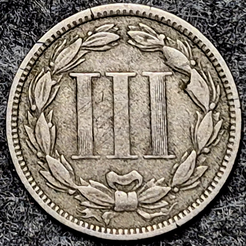 1873 Three Cent Nickel Closed 3 XF Extremely Fine Raw US 3C Coin